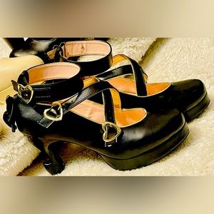 Sweet Lolita Pumps Black Strappy Criss Cross Buckle Bow High Heel size EU38 US 7